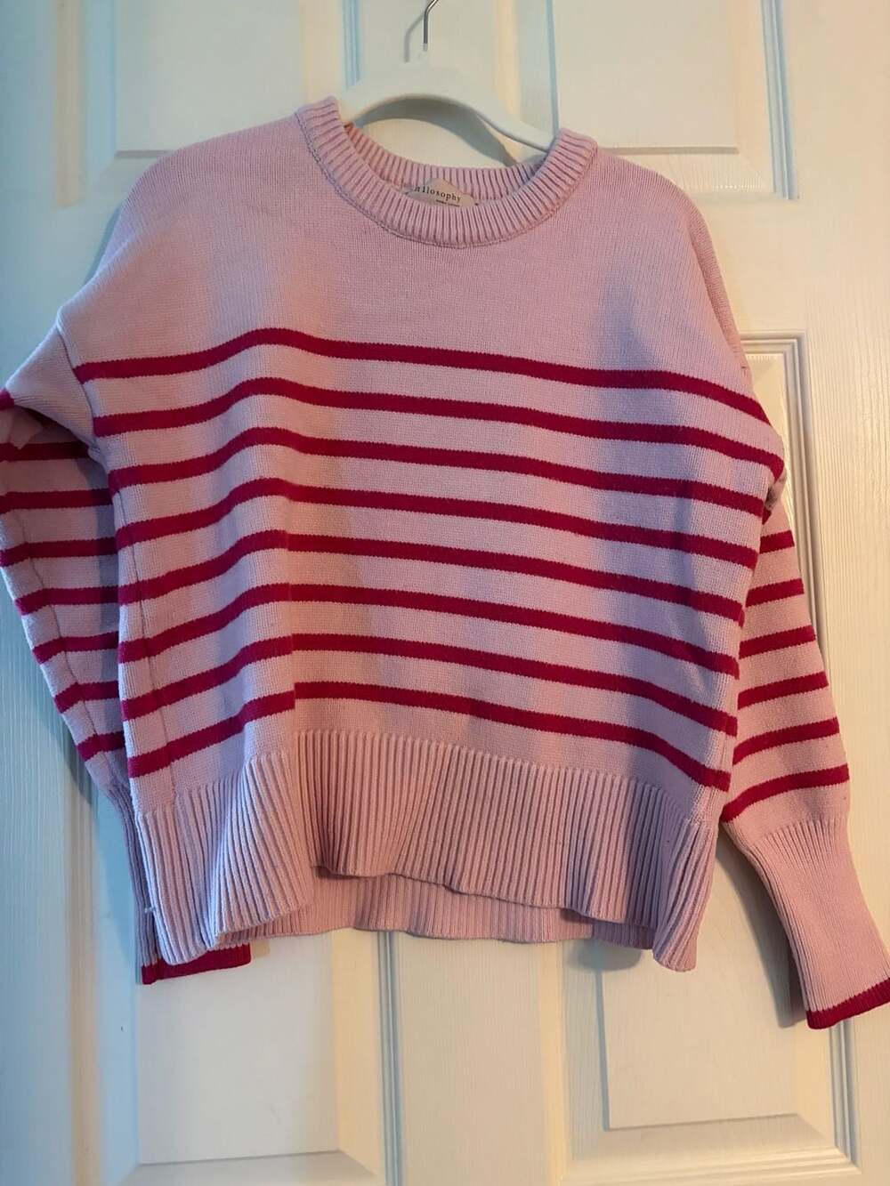 Philosophy Republic Clothing Striped Crewneck Sweater Pink Red XL